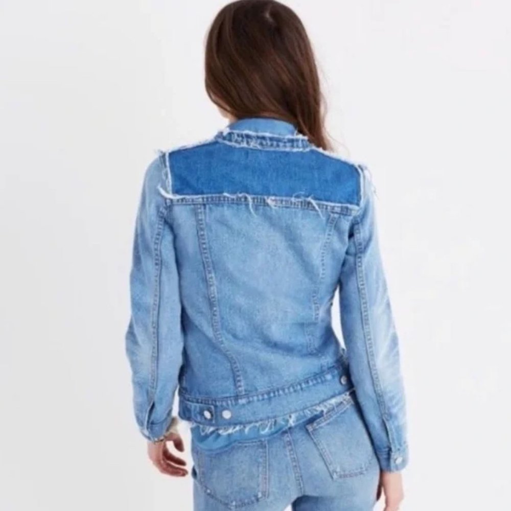 Madewell Patchwork Raw Hem 100% Cotton Denim Jean Jacket XS - Picture 6 of 10
